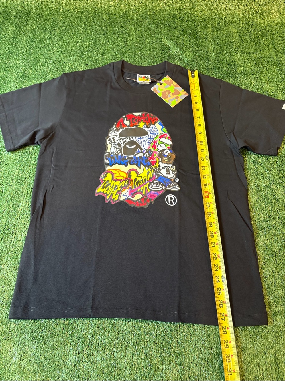 Bape Black Graphic Logo Short Sleeve Tee with Multicolor Ape Head - Picture 3 of 8